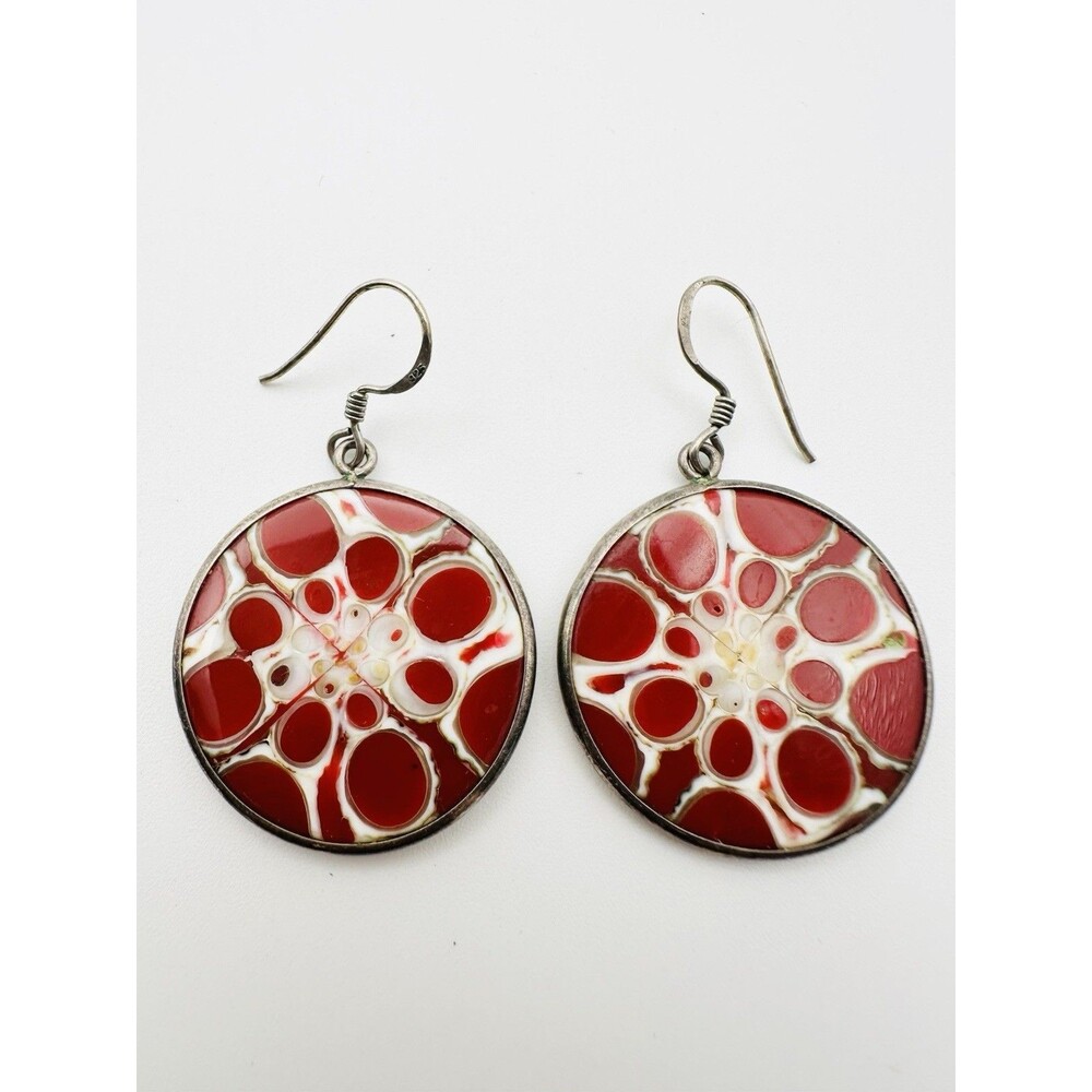 Vintage Jewelry Whimsical Round Red Earrings 925 Silver